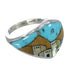 Native American Village Design Southwestern Silver And Multicolor Ring Size 5-3/4 YX77886